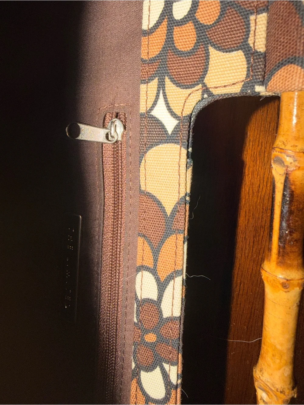 The Limited Brown, Cream & Tan Sequin Floral Clutch with Bamboo Handle
